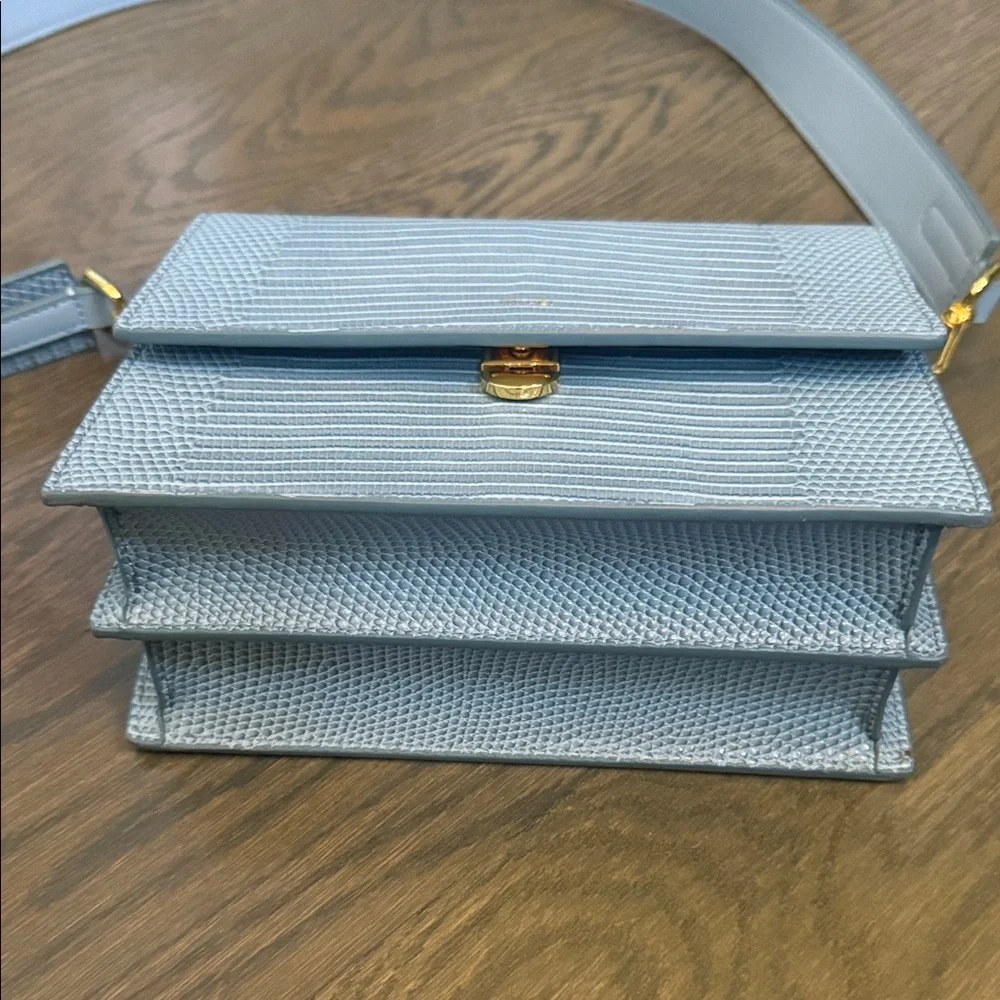 JW PEI Powder Blue Textured Shoulder Bag with Gold Hardware